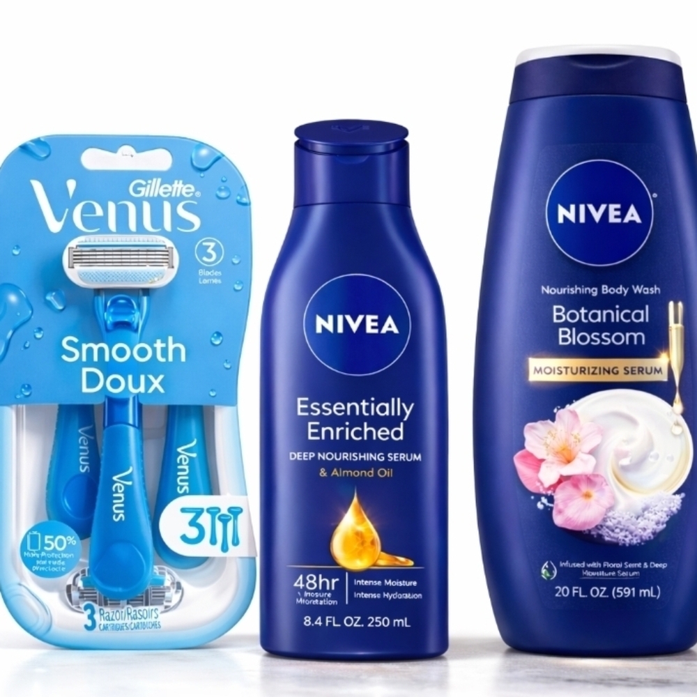 Affordable Essentails Nivea Body Wash and Lotion Set With Gillette Smooth Razors